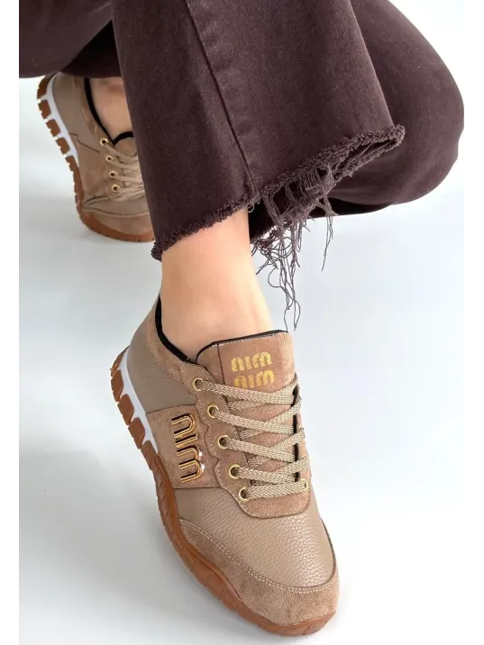 Marje Vizon Cilt Bağcıklı Spor Ayakkabı