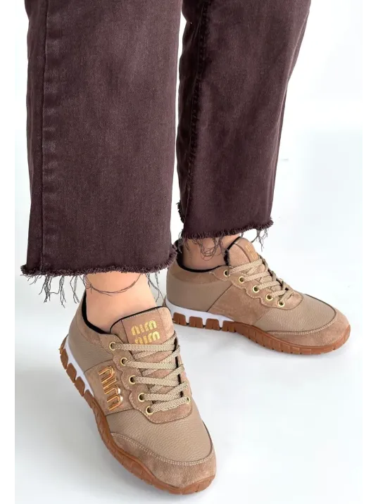 Marje Vizon Cilt Bağcıklı Spor Ayakkabı