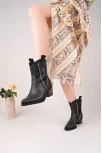 Matin Siyah Cilt Topuklu Bot