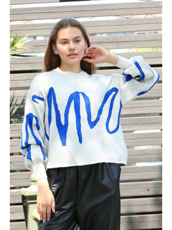 Mavi çizgili bisiklet yaka kazak beyaz Mavi çizgili bisiklet yaka kazak beyaz