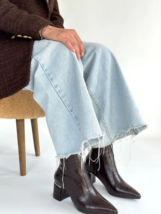 Meça Kahverengi Cilt Topuklu Bot Meça Kahverengi Cilt Topuklu Bot