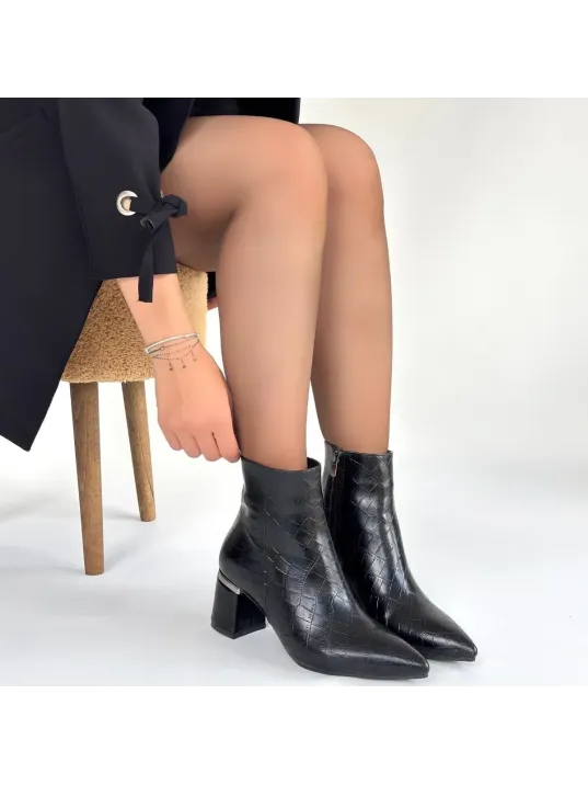 Meça Siyah Cilt Topuklu Bot Meça Siyah Cilt Topuklu Bot