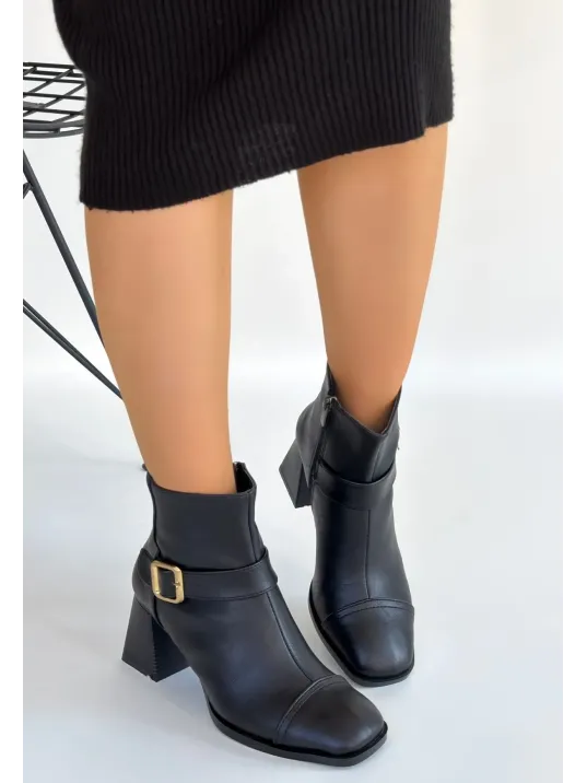 Mejjo Siyah Cilt Topuklu Bot