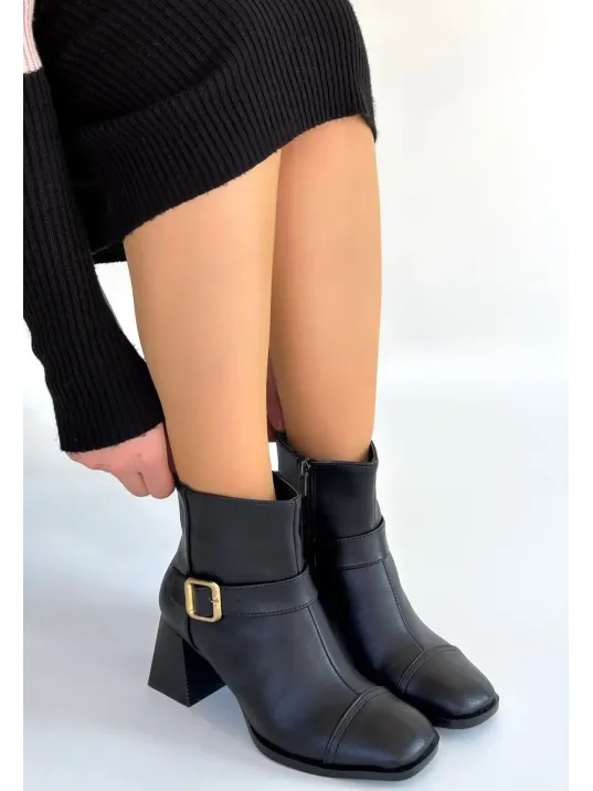 Mejjo Siyah Cilt Topuklu Bot