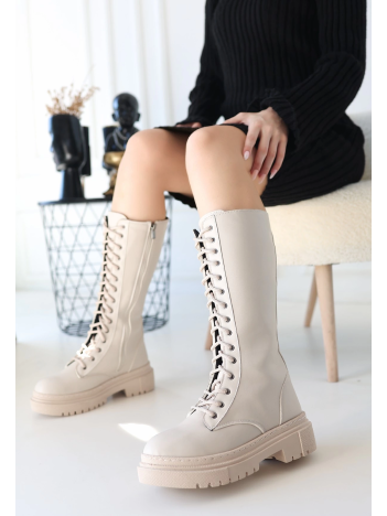 Mennd Bej Cilt Bağcıklı Çizme Mennd Bej Cilt Bağcıklı Çizme