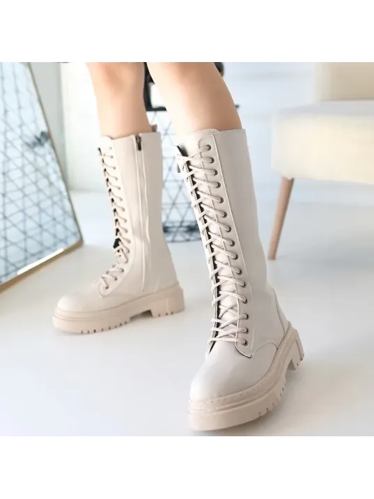 Mennd Bej Cilt Bağcıklı Çizme Mennd Bej Cilt Bağcıklı Çizme