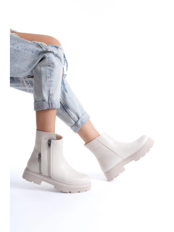 Menta Bej Cilt Fermuar Aksesuarlı Bot Menta Bej Cilt Fermuar Aksesuarlı Bot