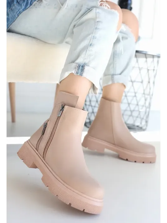 Menta Nude Cilt Fermuar Aksesuarlı Bot Menta Nude Cilt Fermuar Aksesuarlı Bot