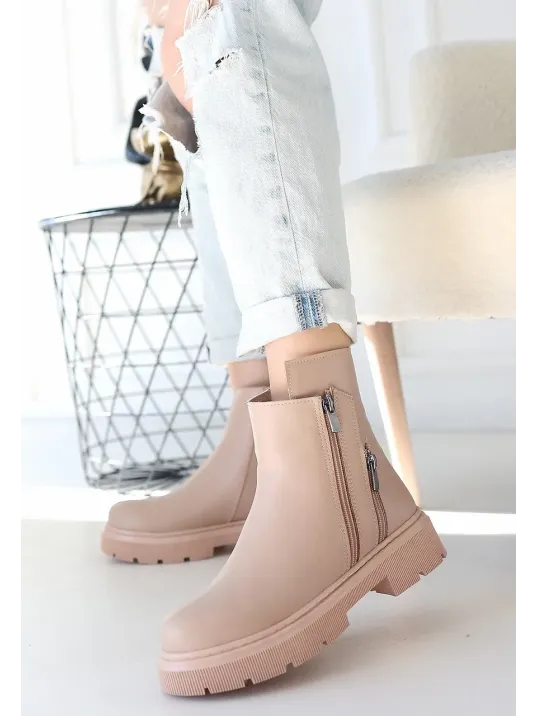 Menta Nude Cilt Fermuar Aksesuarlı Bot Menta Nude Cilt Fermuar Aksesuarlı Bot