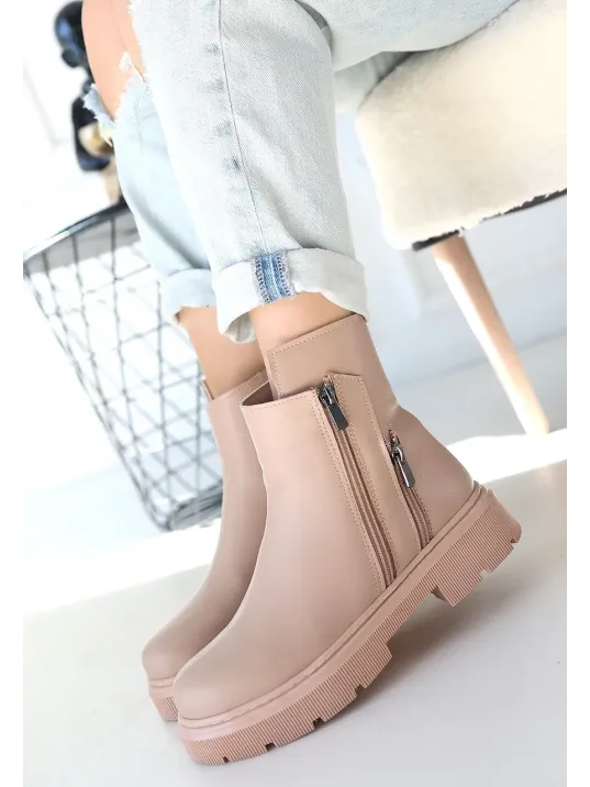 Menta Nude Cilt Fermuar Aksesuarlı Bot Menta Nude Cilt Fermuar Aksesuarlı Bot