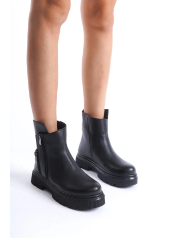 Menta Siyah Cilt Fermuar Aksesuarlı Bot Menta Siyah Cilt Fermuar Aksesuarlı Bot