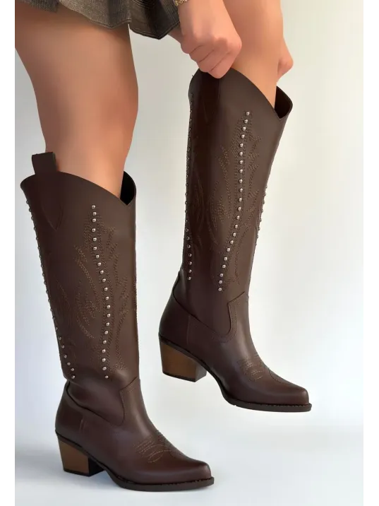 Meof Acı Kahve Cilt Topuklu Çizme Meof Acı Kahve Cilt Topuklu Çizme