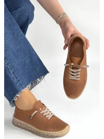 Merja Taba Deri Bağcıklı Spor Ayakkabı