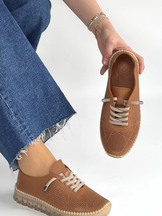 Merja Taba Deri Bağcıklı Spor Ayakkabı