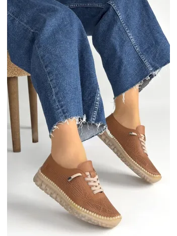 Merja Taba Deri Bağcıklı Spor Ayakkabı