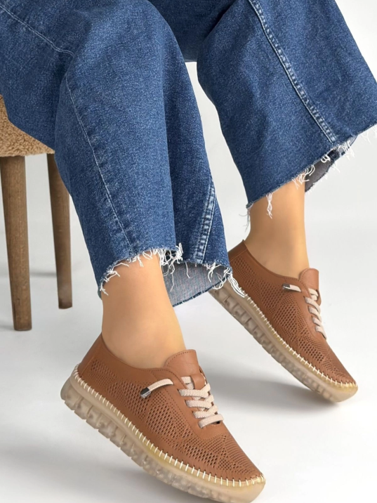 Merja Taba Deri Bağcıklı Spor Ayakkabı