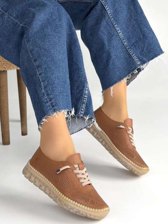 Merja Taba Deri Bağcıklı Spor Ayakkabı