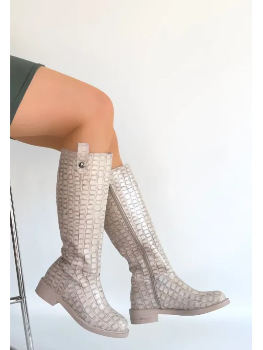 Metta Bej Cilt Desenli Çizme