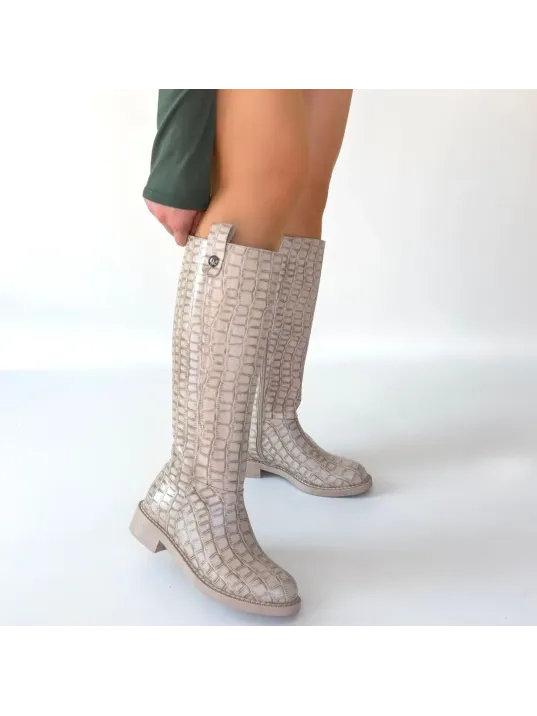 Metta Bej Cilt Desenli Çizme