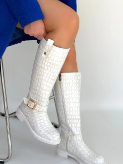 Metta Beyaz Cilt Desenli Çizme