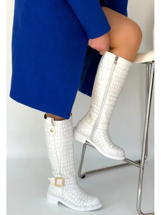 Metta Beyaz Cilt Desenli Çizme
