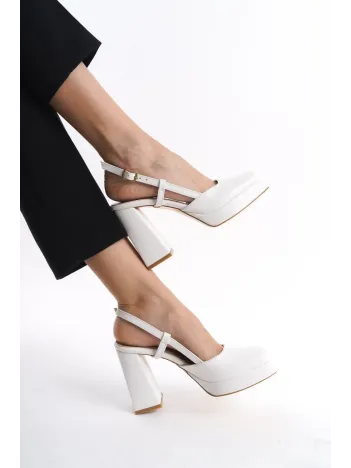 Mety Beyaz Cilt Topuklu Ayakkabı