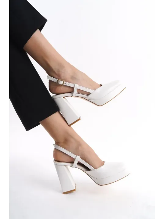 Mety Beyaz Cilt Topuklu Ayakkabı Mety Beyaz Cilt Topuklu Ayakkabı