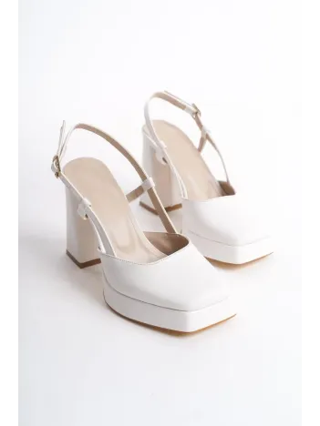 Mety Beyaz Cilt Topuklu Ayakkabı Mety Beyaz Cilt Topuklu Ayakkabı