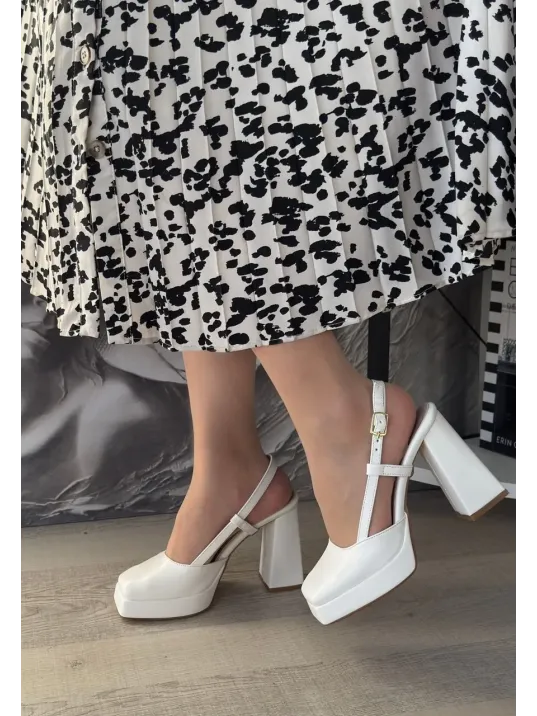 Mety Beyaz Cilt Topuklu Ayakkabı Mety Beyaz Cilt Topuklu Ayakkabı