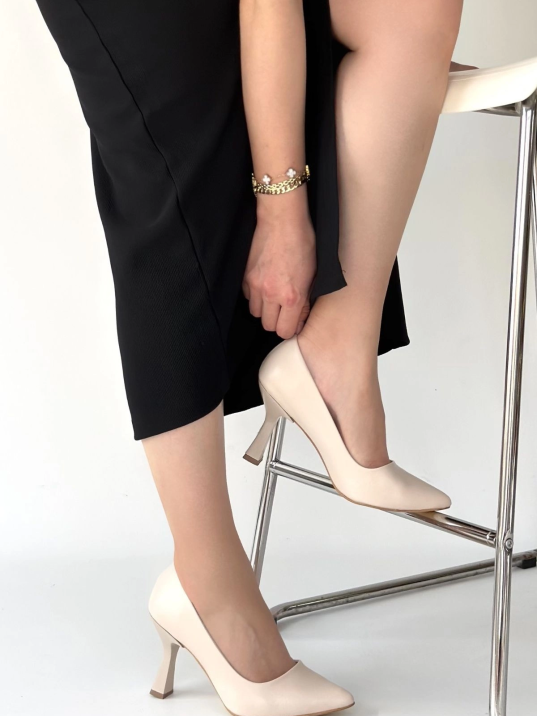 Meyli Bej Cilt Topuklu Ayakkabı