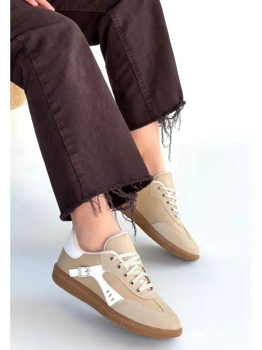 Mier Bej Cilt Bağcıklı Spor Ayakkabı