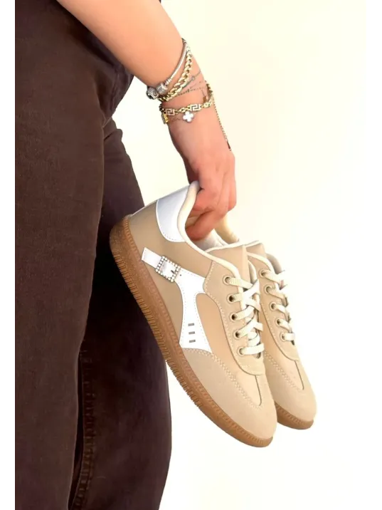 Mier Bej Cilt Bağcıklı Spor Ayakkabı