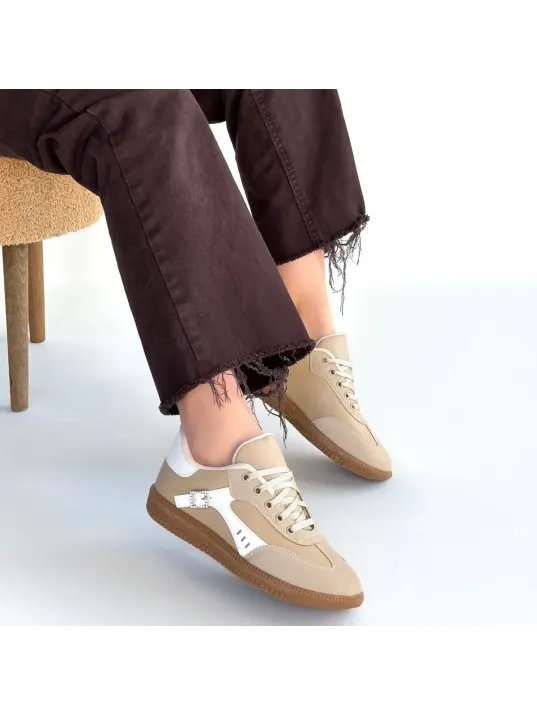 Mier Bej Cilt Bağcıklı Spor Ayakkabı