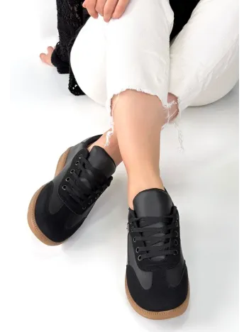 Mier Siyah Cilt Bağcıklı Spor Ayakkabı