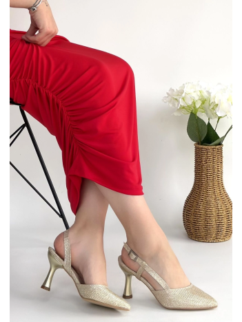 Minde Gold Cilt Simli Topuklu Ayakkabı