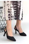 Minde Siyah Cilt Simli Topuklu Ayakkabı