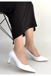 Mırta Beyaz Cilt Topuklu Ayakkabı