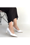 Mırta Beyaz Cilt Topuklu Ayakkabı