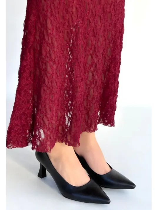 Mırta Siyah Cilt Topuklu Ayakkabı