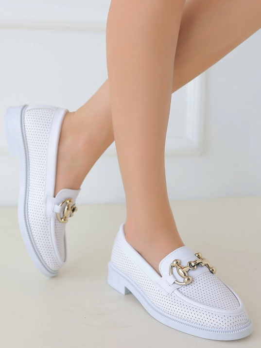 Miwan Beyaz Cilt Babet Ayakkabı Miwan Beyaz Cilt Babet Ayakkabı