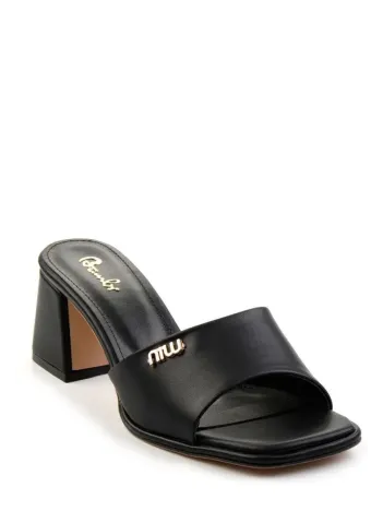 Miyon Siyah Cilt Topuklu Terlik Miyon Siyah Cilt Topuklu Terlik