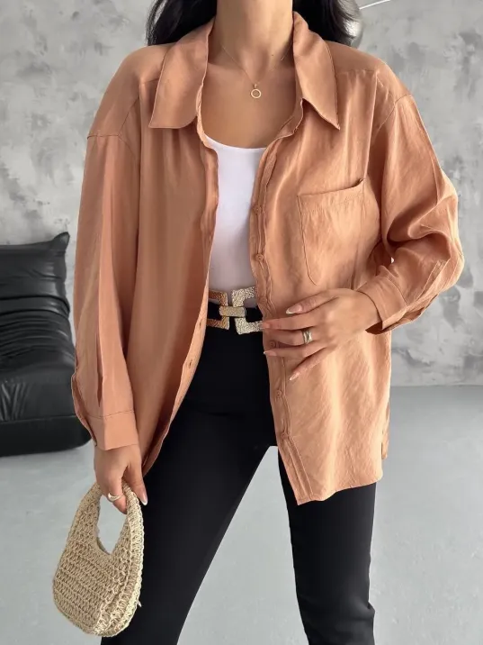 Modal Oversize Cepli Gömlek Modal Oversize Cepli Gömlek