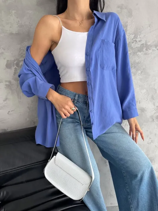 Modal Oversize Cepli Gömlek