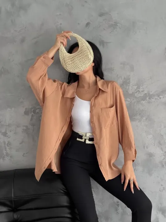 Modal Oversize Cepli Gömlek Modal Oversize Cepli Gömlek