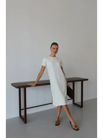 Modal Yırtmaçlı Elbise Beyaz Pt