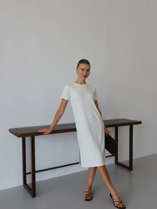 Modal Yırtmaçlı Elbise Beyaz Pt Modal Yırtmaçlı Elbise Beyaz Pt