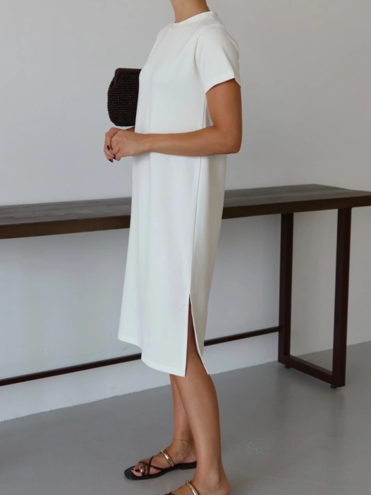 Modal Yırtmaçlı Elbise Beyaz Pt Modal Yırtmaçlı Elbise Beyaz Pt