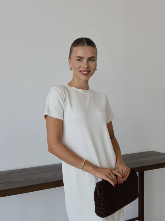 Modal Yırtmaçlı Elbise Beyaz Pt Modal Yırtmaçlı Elbise Beyaz Pt