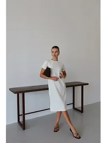 Modal Yırtmaçlı Elbise Beyaz Pt