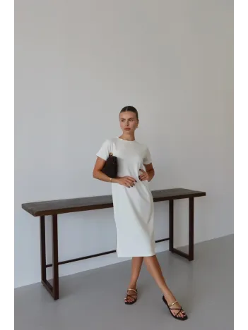 Modal Yırtmaçlı Elbise Beyaz Pt